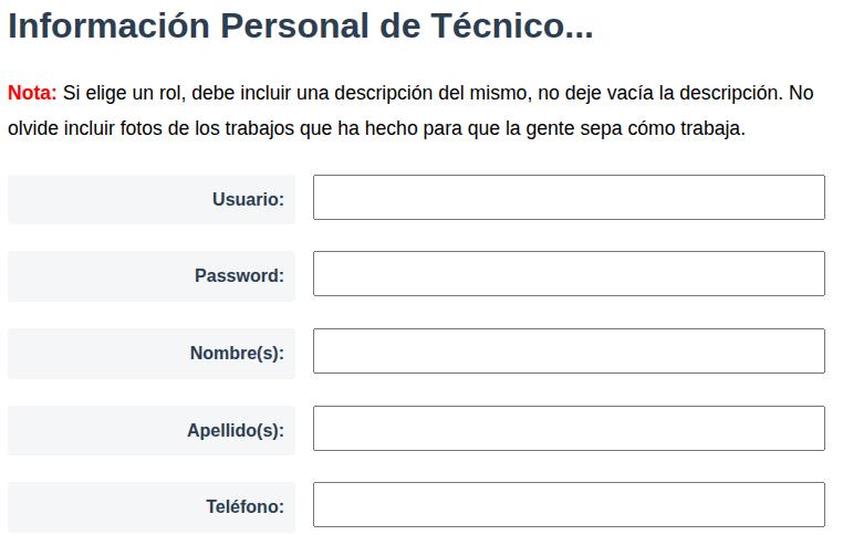 Debe llenar los campos para darse de alta