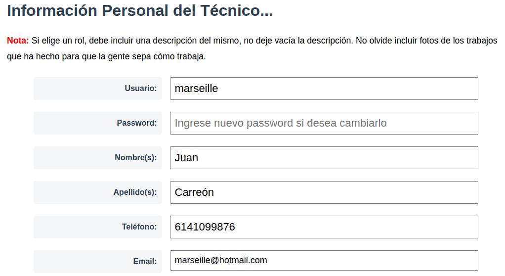 Escriba sus datos actualizados