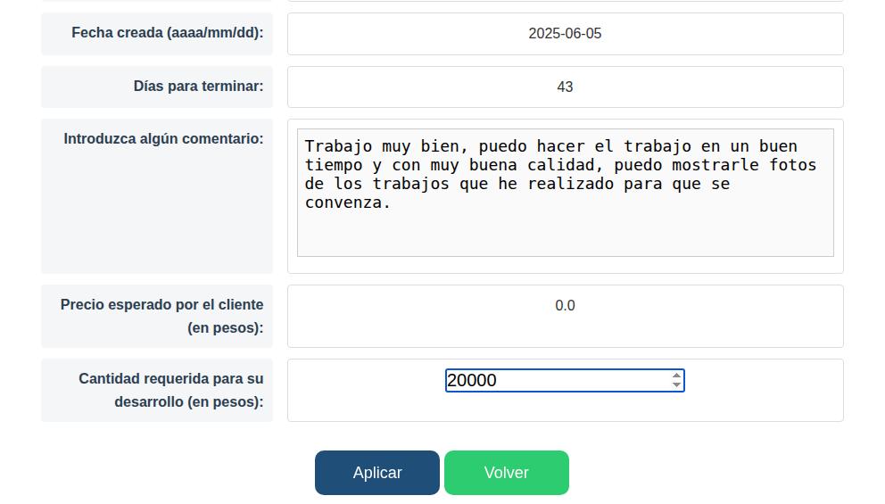 Aplicación para una oferta de trabajo