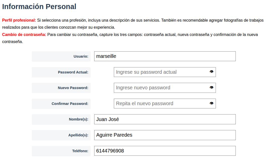 Escriba sus datos actualizados